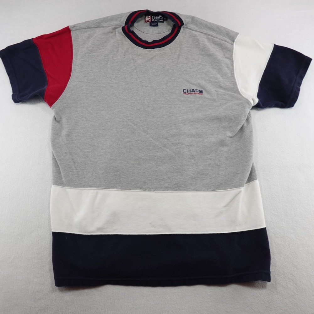 Chaps Ralph Lauren Shirt Mens XL Blue Red Gray Logo Retro Athletic Y2K